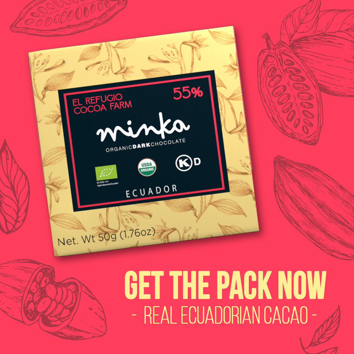 55% COCOA - ORGANIC DARK CHOCOLATE BAR - SINGLE ORIGIN - ALL