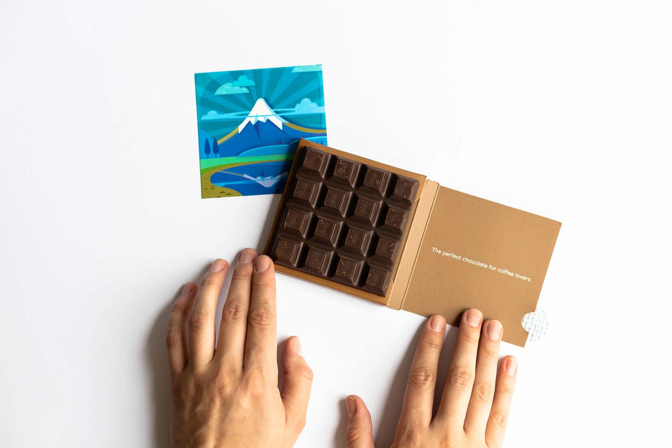 MACCHIATO MILK CHOCOLATE BAR - Arabica Coffee - Cotopaxi Volcano Postcard - All Natural - Kosher - 1.76 Oz