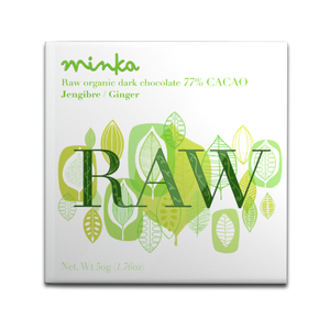 77% COCOA Organic Raw Chocolate Bar w Ginger - Tree to Bar - All Natural - Kosher - 1.76 Oz