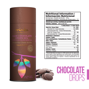 65% COCOA Organic Chocolate Drops - Vegan - All Natural - Kosher 7.4 Oz