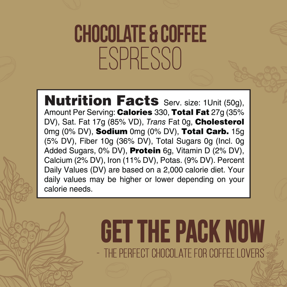 ORGANIC ESPRESSO CHOCOLATE BAR - Arabica Coffee - Condor Postcard - All Natural - Kosher - 1.76 Oz