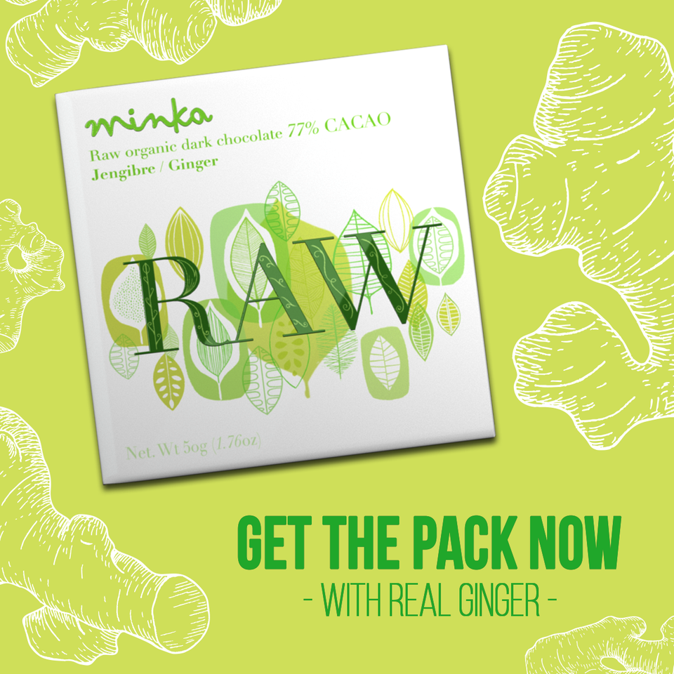 77% COCOA Organic Raw Chocolate Bar w Ginger - Tree to Bar - All Natural - Kosher - 1.76 Oz