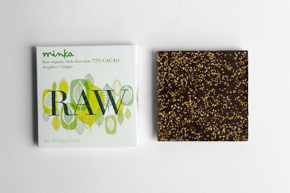 77% COCOA Organic Raw Chocolate Bar w Ginger - Tree to Bar - All Natural - Kosher - 1.76 Oz